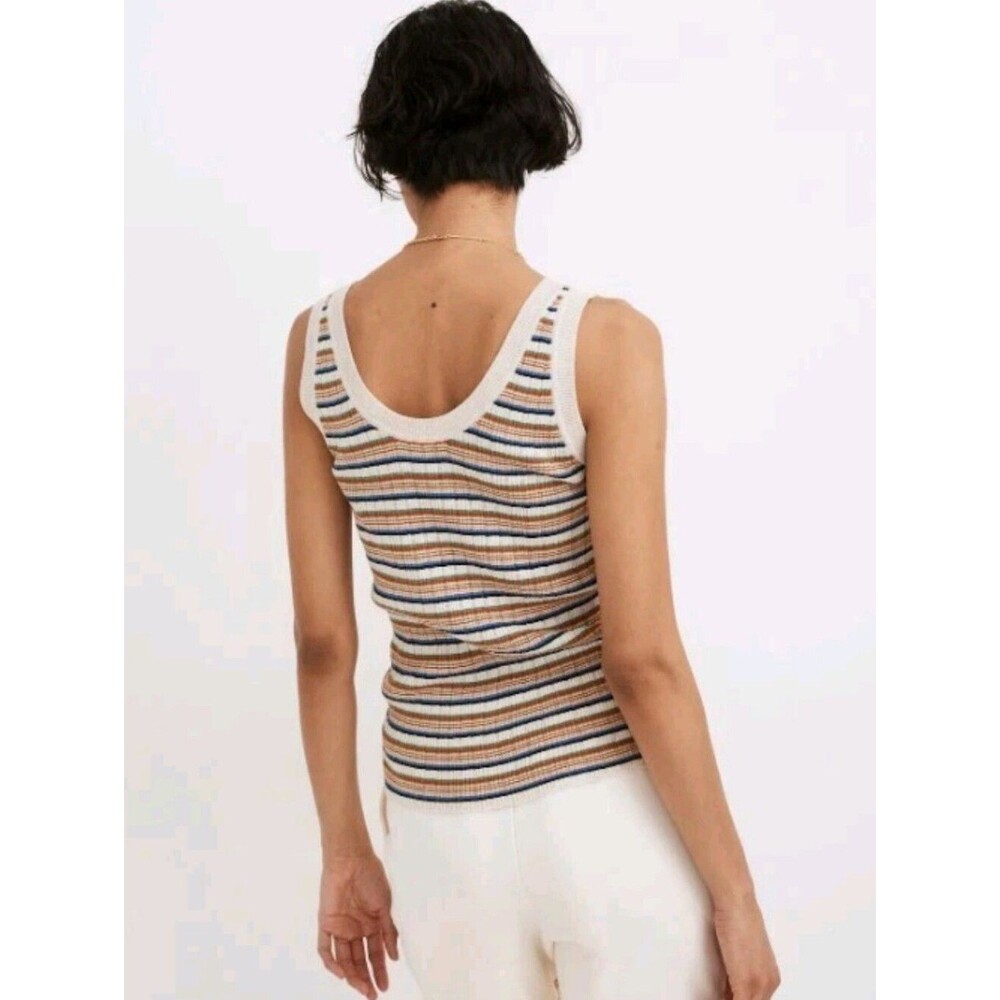 Madewell Striped Chapman Sweater Tank Heather Oat Size XS Scallop Crop - Picture 2 of 8
